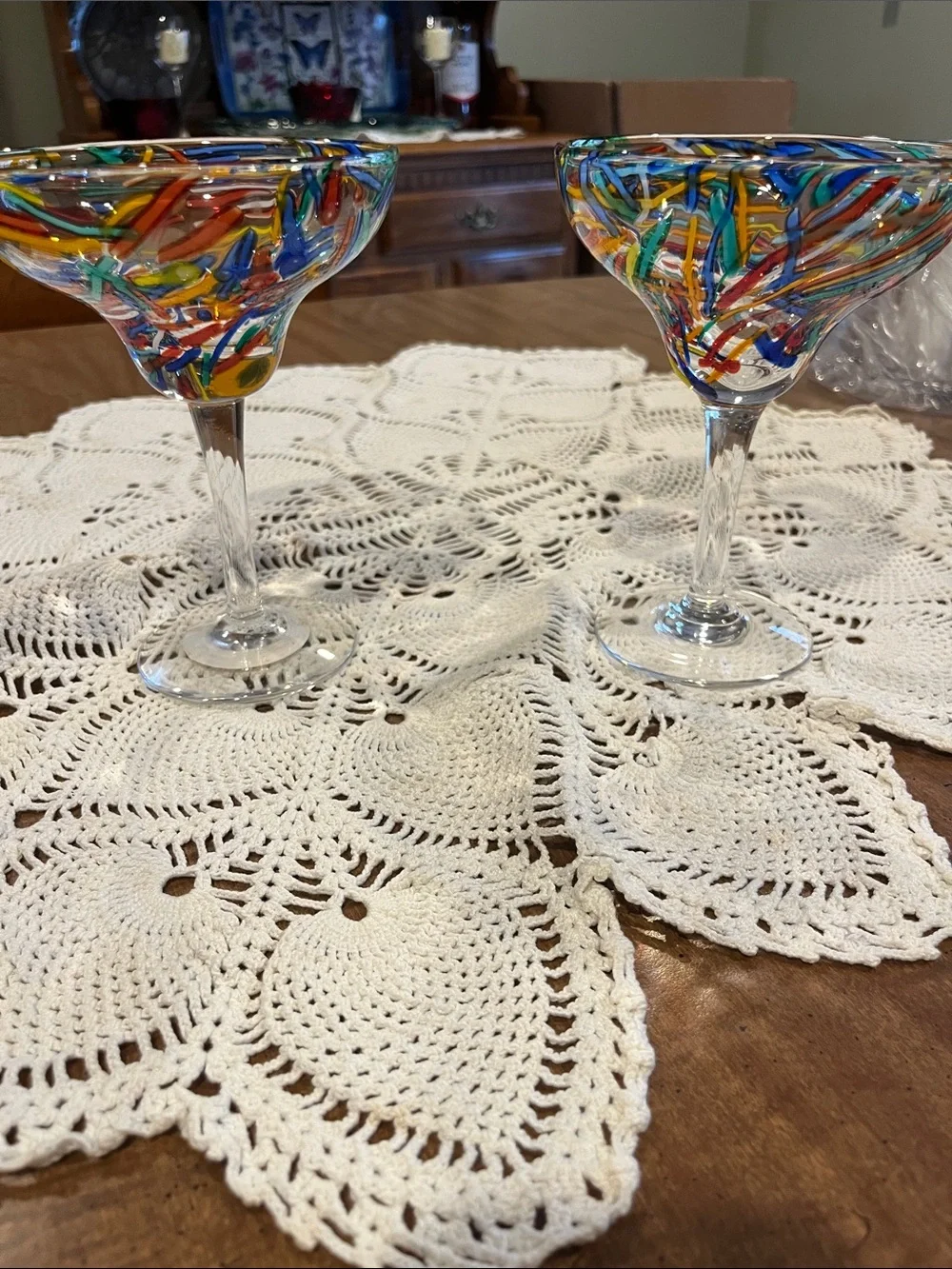 Pier 1 Multicolor Hand-Blown Glass Margarita Goblets